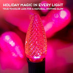 HLO Lighting Set of 25 Pink C9 Faceted LED Christmas Light Bulbs for Indoor & Outdoor Use | Durable Replacement Bulbs