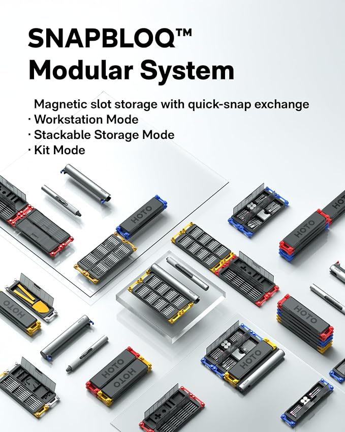 HOTO SNAPBLOQ 3-in-1 Master DIY & Repair Tool Kit, Brushless Motor, Magnetic Attachment System, 114 Extensive Accessories, Mini Tool Kit for 3D Printer Sanding, Electronics, PCB, Jewelry, DIY Crafts