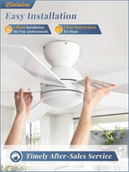 48 Inch Flush Mount Ceiling Fan without lights, White Ceiling Fan with Remote, 6-Speeds, Quiet Reversible DC Motor, Indoor/Outdoor Ceiling Fans for Living Room, Bedroom, Patio