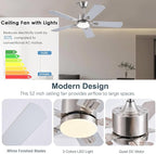 42 inch Modern Ceiling Fans with Lights APP/Remote Control, Low Profile Reversible 6 Speeds Dimmable Ceiling Fan Light for Indoor/Outdoor Bedroom Living Room（Nickel）