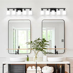 5-Light Bathroom Vanity Light, Modern Matte Black Bathroom Light Fixtures with Square Frosted Glass, Wall Sconces fixtures Over Mirror Restroom,Living Room Hallway E26