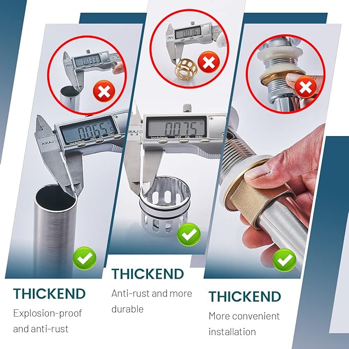 Vessel Sink Drain for Bathroom, Pop-up Drain With Detachable Basket Stopper, Anti-Explosion And Anti-Clogging Drain Strainer, Sink Drain Assembly With Overflow Brushed Nickel, REGALMIX RWF083J