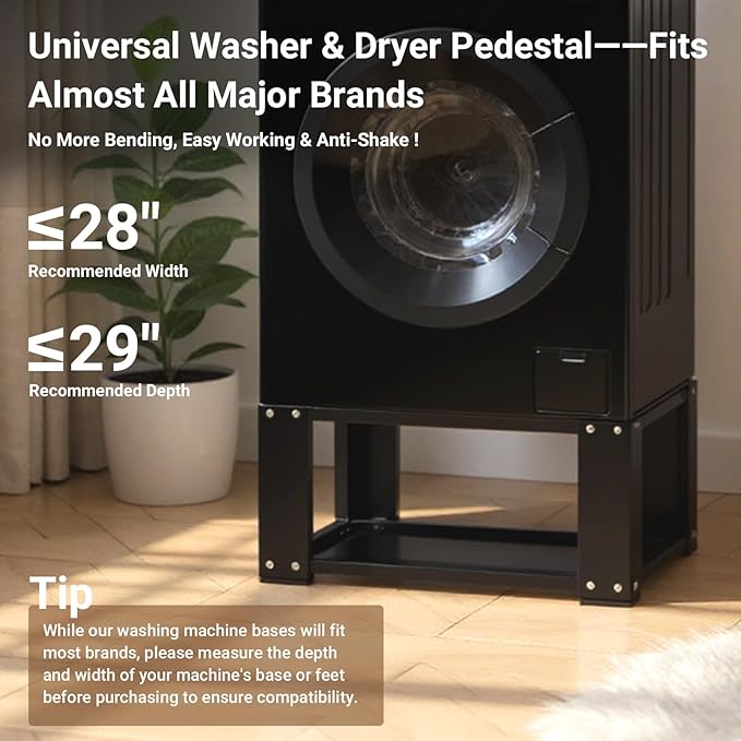 SKM Universal Washer and Dryer Pedestal Stand for 27" & 28" Machines | Heavy-Duty Steel, 700LB Capacity | 15.7" Height, Anti-Slip Design, Black