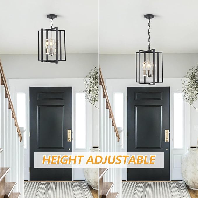 Modern Farmhouse Chandelier for Dining Room, 3 Light Black and Nickel Entryway Light Fixture Adjustable Pendant Lights Kitchen Island Rustic Hanging Chandelier for Foyer Living Room Hallway Bedroom