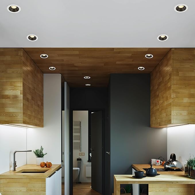 Maxxima 4 in. Ultra-Thin Recessed Anti-Glare LED Downlight - Canless IC Rated, 1200 Lumens, 5 Color Temperature Selectable 2700K/3000K/3500K/4000K/5000K, Dimmable Round White Trim Black Baffle, 90 CRI