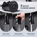 DAYONE Matte Black Kitchen Sink Faucet with Pull Down Sprayer Antique, 3 Modes Stainless Steel Spring Vintage Sink Faucet for Kitchen Bar Camper 1 or 3 Holes Single Handle