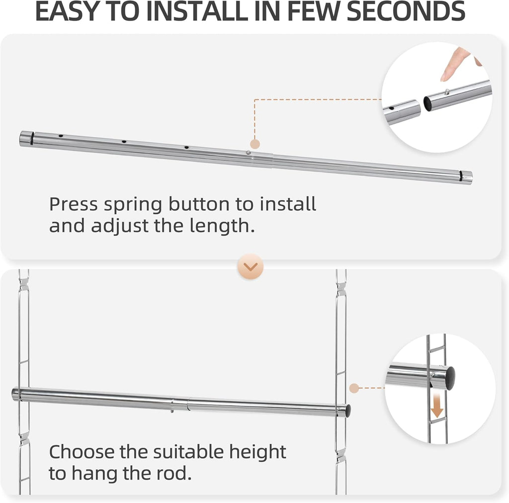 STORAGE MANIAC Hanging Closet Rod, Adjustable Width and Height Closet Hanging Organizer, Space-Saving Clothes Hanging Bar, Closet Extender Hanging Rod Double Closet Hanging Rod, 1 Pack Chrome