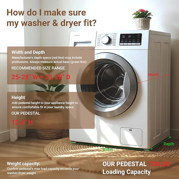 SKM 28" Dual-Pack Washer and Dryer Pedestals - Heavy-Duty Steel Laundry Stand Raiser for Washing Machine and Dryer, Compatible with Most 4.8-5.3 cu. ft. Capacity Appliances, White