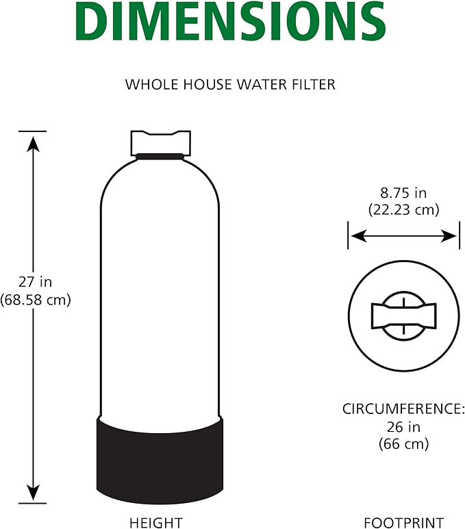 AO Smith Whole House Water Filter System - Whole Home Filtration for Well & City Water - Filters 96.9% of Chlorine Taste & Odor - 6 yr, 600,000 Gl, AO-WH-Filter