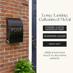 NACH Mailboxes for Outside Wall Mount, 15 x 9.5 x 4 inches, Rustic Black Wall Mounted Mailbox and Newspaper Holder, Waterproof Mailbox for Door - The Rustic Milano Mailbox