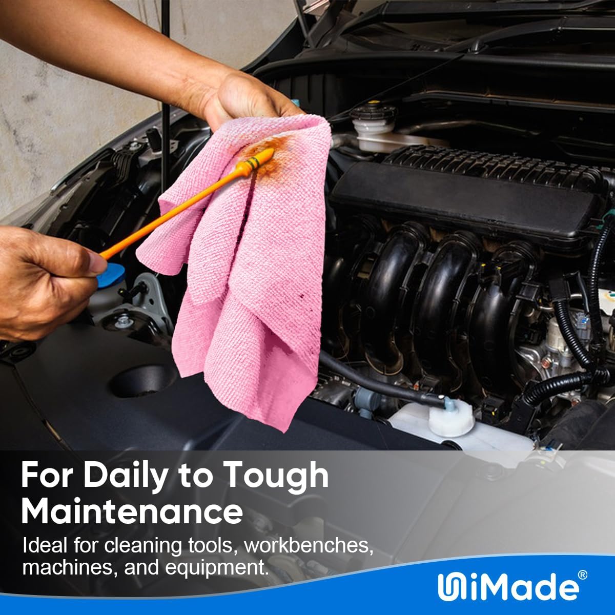 Shop Towel Rags, 10 Pack Reusable Shop Rags Bulk Microfiber Cleaning Cloth Lint Free Cleaning Towels for Car Kitchen Automotive Bar Mechanic Restaurant Garage, 11.5"x 11.5", Pink