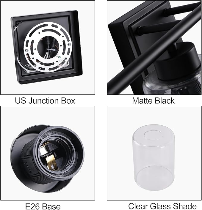 3 Light Bathroom Light Fixtures, 19.2 Inches Bathroom Lighting Fixtures Over Mirror, Black Vanity Light with Clear Glass Shades