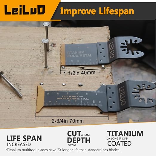 LEILUO 32 Pcs Multitool Blade Kit for Wood Nails Titanium Oscillating Saw Blades Japanese Tooth Oscillating Tool Accessories with Storage Bag Compatible with DeWalt Makita Dremel and More
