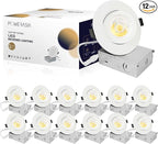 12 Pack 4 Inch Gimbal LED Recessed Lighting with Junction Box, 5CCT 2700K-6000K Selectable, 360°+90° Adjustable Directional Eyeball Light, 9W 1000LM Slim Canless Downlight - ETL and Energy Star