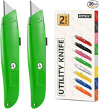DIYSELF Utility Knife, 20 Pack Heavy Duty Box Cutter Retractable, Box Cutter Knife, Box Opener, Cardboard Cutter, Utility Knives for Garage, Home and Office, Box Cutters for Daily Use (Green)