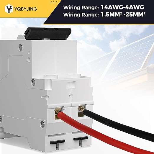 DC Circuit Breaker 25 Amp Solar Panel Disconnect Switch 12V-500V 2 Poles Miniature Solar Circuit Breaker for Outdoor PV Homes Battery, AC 110V DIN Rail MCB