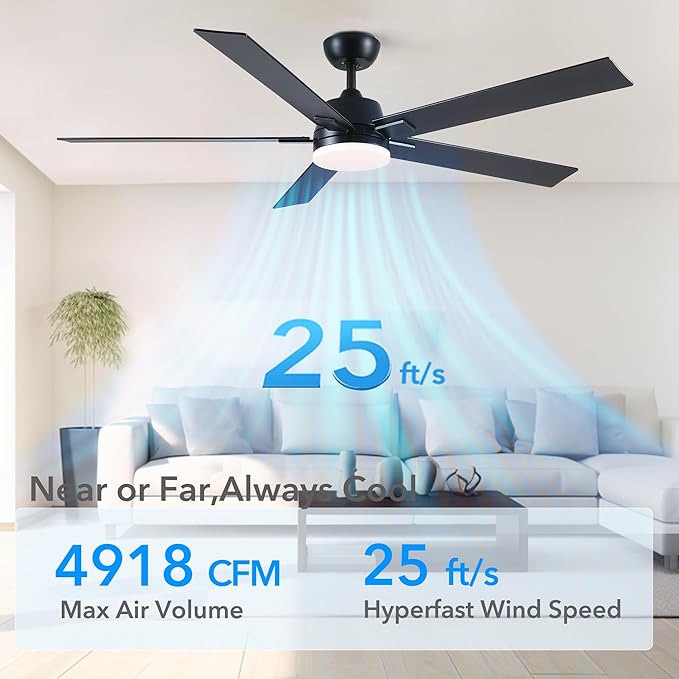 60 Inch Ceiling Fans with Lights and Remote, 6 Speed Reversible DC Motor, 3CCT Dimmable LED, 5 Blades, Brushed Nickel Modern Ceiling Fan for Bedroom, Living Room & Covered Outdoor, Includes Downrod