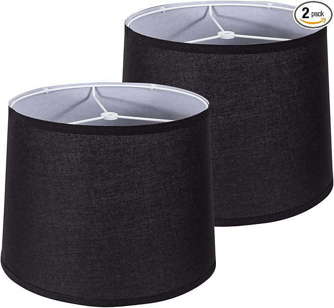 Lamp Shades Set of 2 - Drum Lampshades 11.4" x 12.9" x 9.8" Inches, Fabric Medium Replacement Lampshades for Table Lamp, Floor Lamp, Assembly Required, Spider,Linen