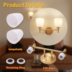 2-Light Gold Bathroom Light Fixtures, Wall Sconce with Brass Base & Milk Glass Shade, Gold Vintage Wall Lamp for Bedroom, Living Room, Hallway,Vanity,E26 Socket (Bulbs Not Included)