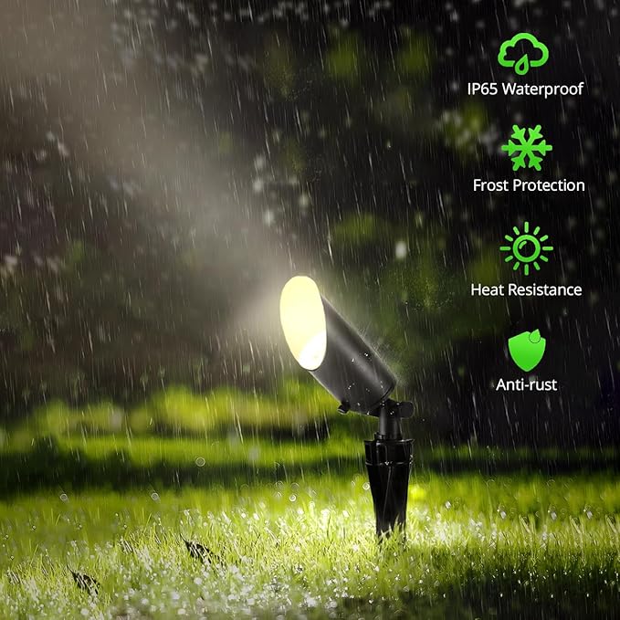 wowlite Landscape Spotlights 4 Pack, ETL Listed Low Voltage Spot Lights Outdoor with 5W MR16 Bulbs, 2700K Warm White Waterproof Up Lights with Ground Stake for House Trees Patio
