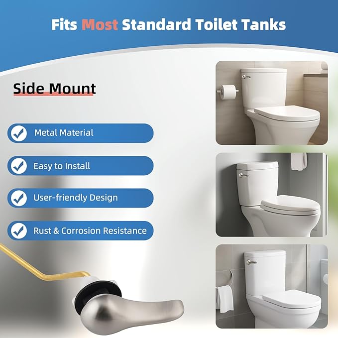 iFealClear Universal Metal Toilet Tank Flush Lever Replacement, Side Mount Toilet Handle Replacement Kit, Solid Brass Toilet Trip Lever Fits Most Toilets, Stainless Steel Chain, Brushed Nickel