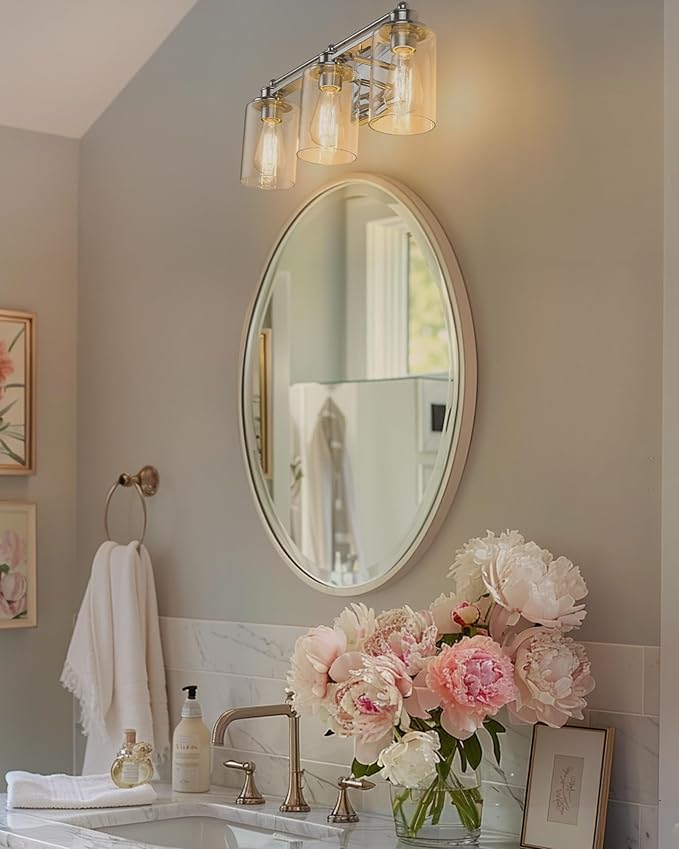 Bathroom Vanity Light Fixtures, HWH Modern Wall Sconce Lighting Over Mirror, 3-Light Vanity Wall Lamp in Chrome, 5HLT63B-3W CH