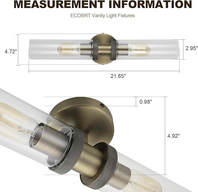 2 Light Bathroom Vanity Light Brushed Bronze, Bathroom Light Fixtures Side Mirror,Hallway Vanity Lights Fixtures, Modern Wall Lamp for Bedroom with Glass Shade