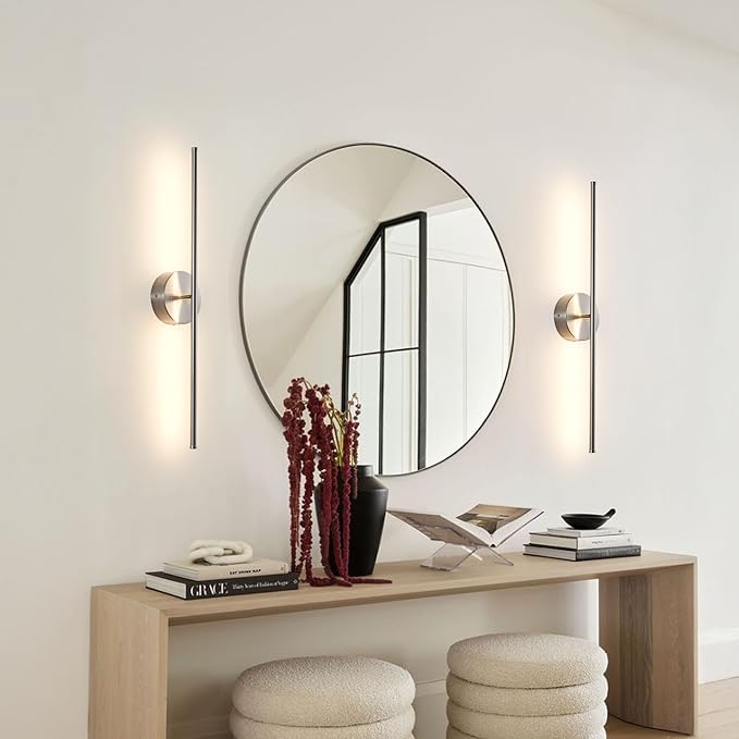 Removable Battery Operated Wall Sconces with Remote Control 350°Rotate LED Wireless Wall Lights with 3 Color Temperatures & Dimming for Bedroom, Hallway,28.3 Inch (2 Pack)