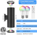 SHIMR Modern Outdoor Wall Lights Color Changing, RGBCW Smart Outdoor Lights with Remote Control, Waterproof Antirust Black Aluminum Exterior Lighting Fixtures Up and Down Lights [ETL Listed]