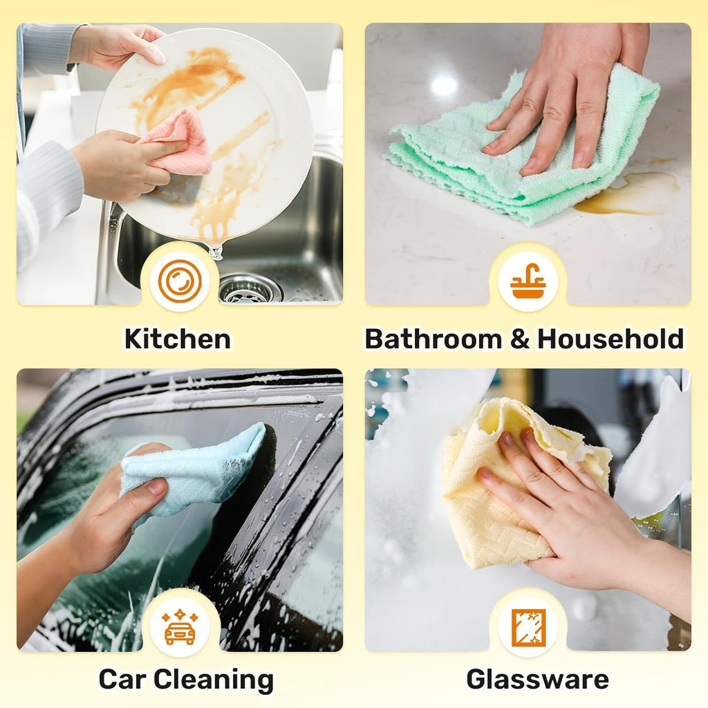 Microfiber Cleaning Cloths Roll, 75 Pack Tear Away Microfiber Towels Roll, 12" x 12" Lint Free Rags, Reusable Cleaning Cloths, Washable, Scratch Free,Ultra Absorbent Dish Rags(Yellow Ripple)