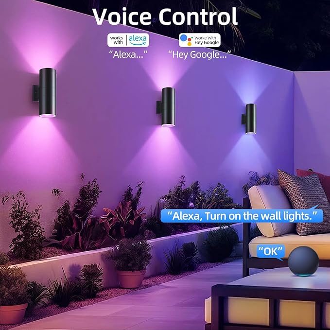 SHIMR Modern Outdoor Wall Lights Color Changing, RGBCW Smart Outdoor Lights with Remote Control, Waterproof Antirust Black Aluminum Exterior Lighting Fixtures Up and Down Lights [ETL Listed]