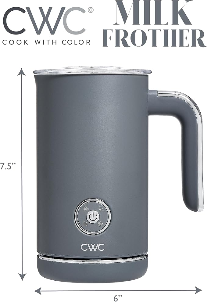 COOK WITH COLOR 4-in-1 Electric Milk Steamer and Frother - 2-Minute Heating and Frothing, Hot and Cold Foam Maker for Coffee, Latte, Cappuccino, Macchiato, Milk Warmer, Auto Shut Off, Grey