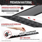 Magnetic Socket Organizer, 3-Piece Heavty Duty Aluminum Socket Holder, Socket Rail for Tool Box, Premium Quality 360° Swivel Socket Rack Kit with 40 Clips for 1/2, 3/8, 1/4-Inch(Black)