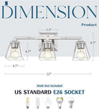 Modern Bathroom Light Fixture, HWH 3-Light Bathroom Light Fixtures Brushed Nickel Wall Vanity Light, Vanity Wall Lamp with Square Bell Glass Shade, 5HY68B-3W BN