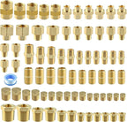 78PCS Brass Pipe Fittings Assortment Kit NPT Adapter, Hex Nipple, Hex Coupling, Reducer Busing, Hex Coupling, Close Nipple, Hex Head Plug Brass Fittings Kits