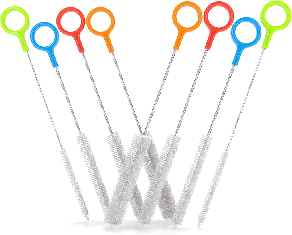Heavy Duty Cleaning Brushes Set of 8 - Extra Long Straw Cleaners for Metal and Plastic Reusable Drinking Straws, to Clean Small Spaces, Sippy Cups, Water Bottles - Sturdy Hard Brush Bristles