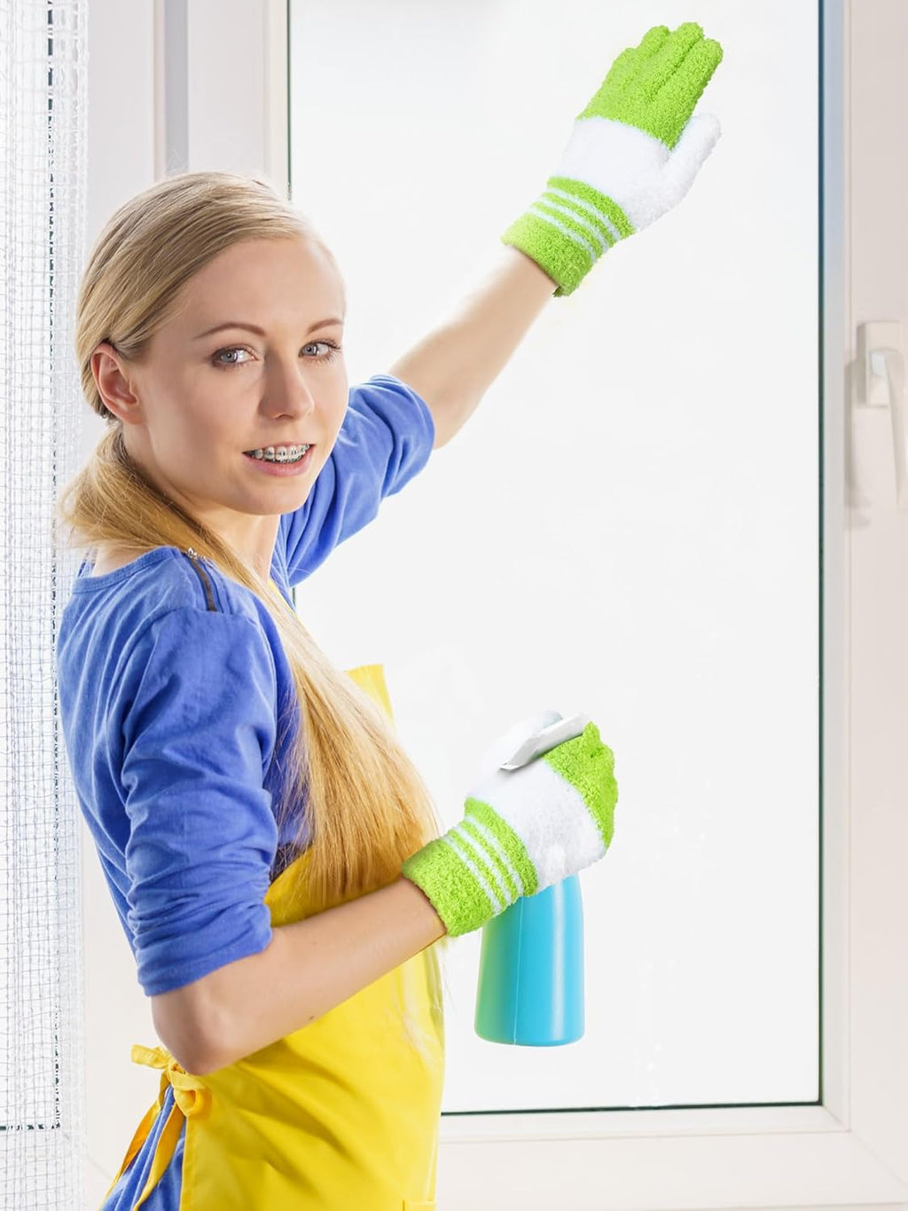 Patelai 3 Pairs Microfiber Plant Dusting Gloves Leaf Cleaning Gloves for Indoor Plants, Blinds, Furniture, House(Yellow, Blue, Pink, White,Large)