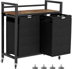 Laundry Hamper, Laundry Basket, Laundry Sorter with 2 Removable Bags, Clothes Basket with 2 Compartments, Wheels, Shelf for Laundry Room Bathroom Bedroom (2 Bags-Black)