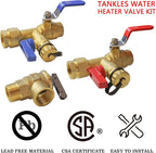 Xiny Tool 3/4-Inch IPS Isolator Tankless Water Heater Service Valve Kit with Pressure Relief Valve, Clean Brass