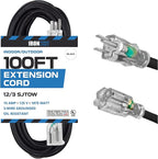 Iron Forge Cable 12 Gauge Outdoor Extension Cord 100 Ft, SJTOW 12/3 Heavy Duty Extension Cord 3 Prong, Oil Resistant & Flame Retardant - Lighted End