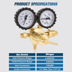Nitrogen Regulator, 0-800PSI Nitrogen Regulator HVAC with CGA580 Inlet, 1/4" Male Flare Outlet Connection, Nitrogen Tank Regulator for HVAC Purging, Leak Checking, Pressure Testing, Welding