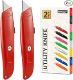 DIYSELF 2Pack Utility Knife Box Cutter Retractable Razor Blade Heavy Duty Box Cutters Exacto Knife PVC Pipe Cutter (Red)