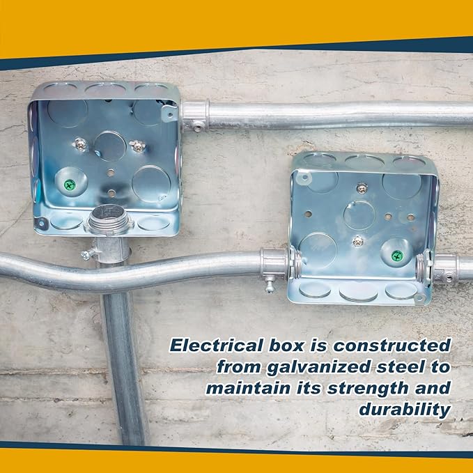 12 Pcs Electrical Box Junction Box Galvanized Steel Metal Electrical Boxes, 1/2'' and 3/4'' Knockouts, Drawn Construction, Silver (4 x 4 Inch,Square)