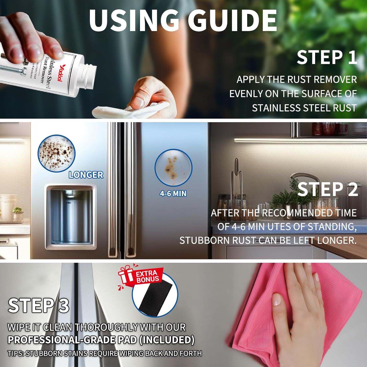 Stainless Steel Rust Stain Remover & Cleaner, Rust Spot Stain Remover for Stainless Steel Appliances and Furniture - Ideal for Grill, Fridge, Knife or Pan & more - 3.72 Fl Oz