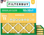 Filterbuy 10x10x1 Air Filter MERV 11 (MPR 1200) Allergen Defense Replacement (4-Pack), Electrostatic Pleated HVAC AC Furnace Filters, Made in USA (Actual Size: 9.50 x 9.50 x 0.75)
