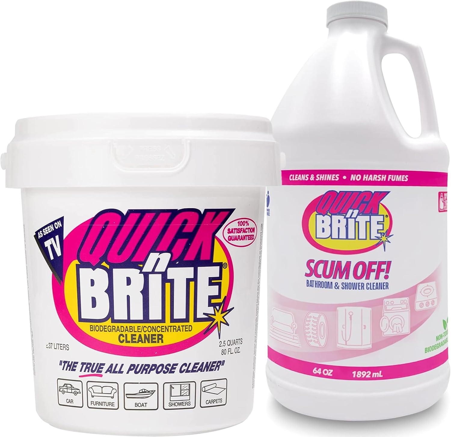 Quick 'n Brite All-Purpose Cleaner & Heavy-Duty Bathroom Cleaning Kit – 80oz Paste & 64oz Scum Off Liquid for Shower, Tile, Grout, Glass & Home Cleaning