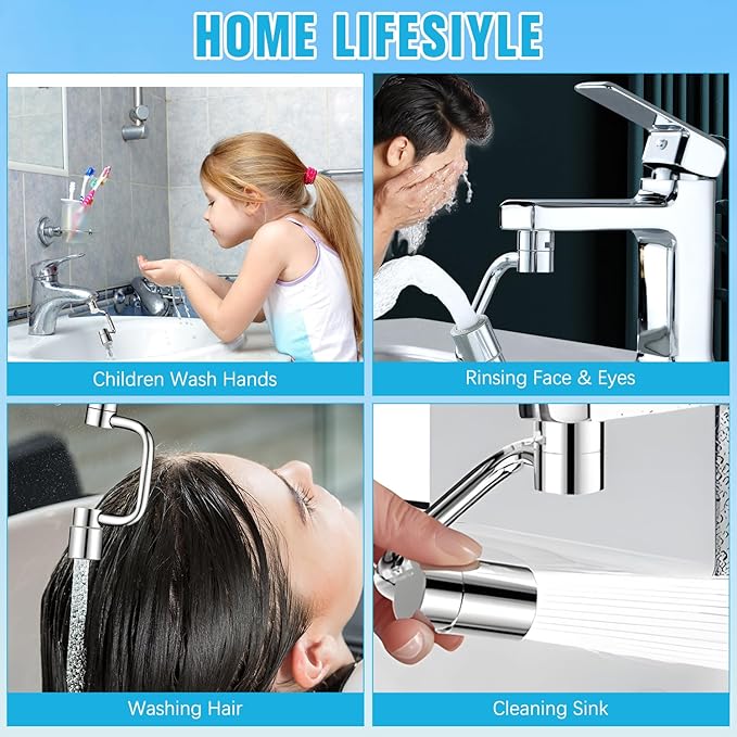 1080° Rotating Faucet Extender,Universal Sink Faucet 1440° Rotatable Faucet Aerator Extension,U Shaped Faucet Extender for Toddlers 2 Modes Adjustable,Rotatable Faucet Aerator For Kitchens & Bathrooms