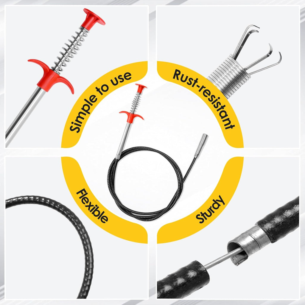 Drain Snake, 2 Pcs Drain Clog Remover(63 In And 35.5In), Upgraded Sink Drain Cleaner, Flexible Plumbing Snake With 4 Claws, Snake Drain Hair Removal Tool, Toilet Snake Drain Clog Remover