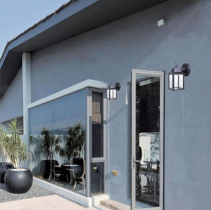 LIT-PaTH Outdoor LED Wall Lantern, Wall Sconce as Porch Lighting Fixture, 5000K Daylight White, 9.5W 800 Lumen, Aluminum Housing Plus Glass, Black Finish, 2-Pack