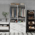 Closet System with 6 Drawers, Modular Closet Organizer System with 4 Hanging Rod, Custom Closet Storage Solution for Small Walk-in Closet, 2 Sets, White (4FT)